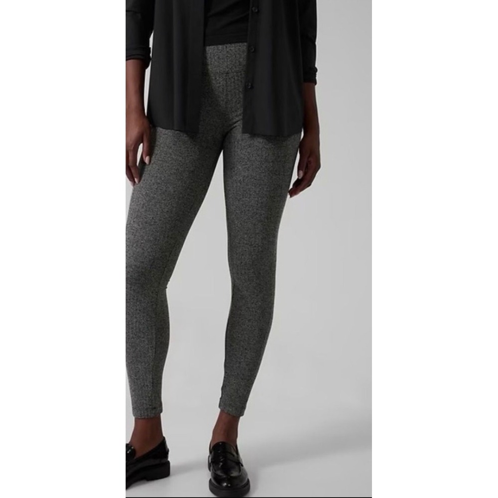 Athleta Herringbone Leggings Black Gray Athleisure Tights Women's S Travel Fall